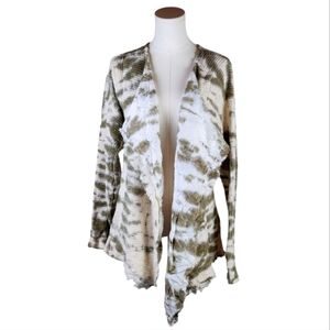 XCVI Olive Tie Dye Open Front Cardigan Sz S Cotton Blend Boho Casual Jacket